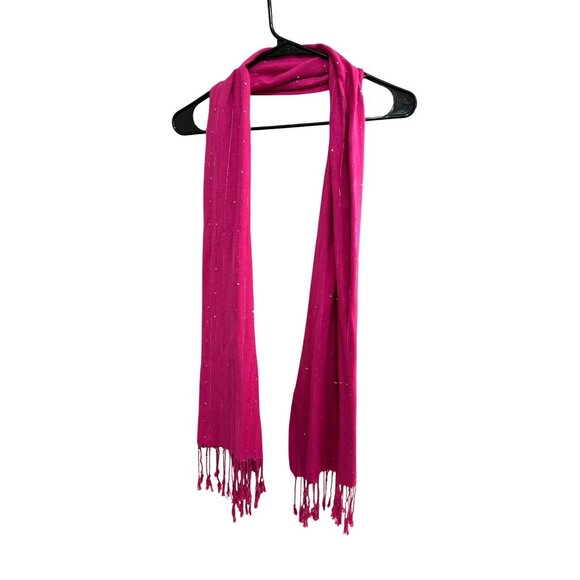 Elegant Pink Scarf With Silver Sparkle Accents Fringe - Picture 2 of 6